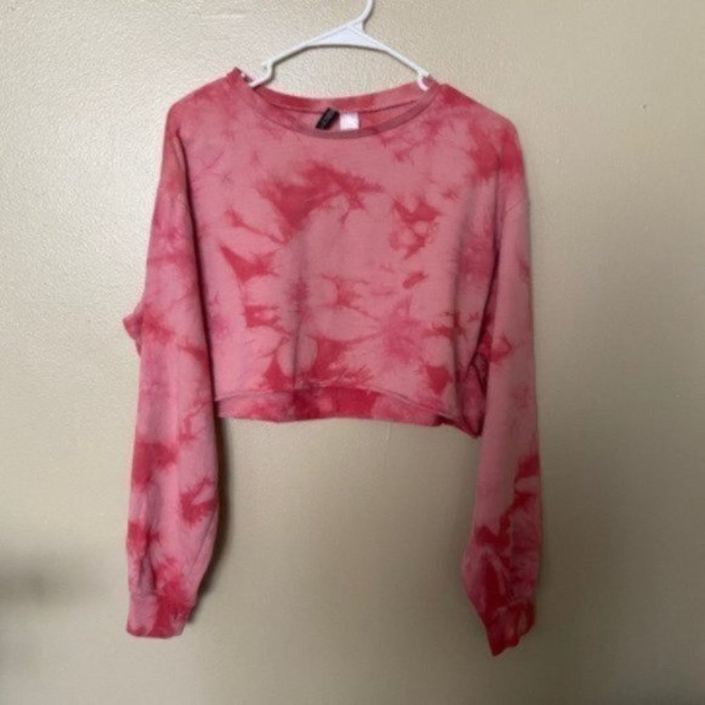 H&M PINK TIE DYE LONG SLEEVE CROP TOP S